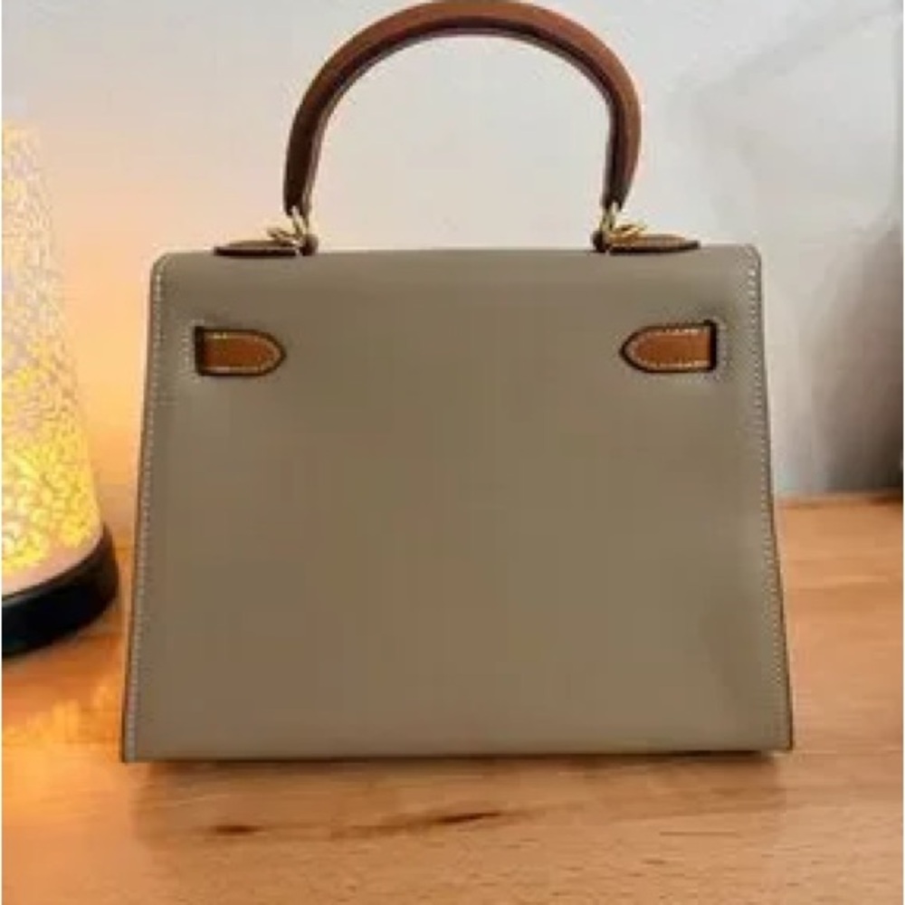 Elegant Taupe and Tan Top-Handle etoupe gold Bag bicolor h Kelly 25 GHW sellier - Picture 5 of 11
